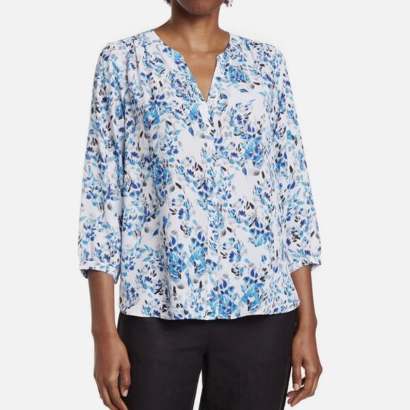 NWT NYDJ High/Low Crepe Blouse - Blue Willow Size Medium - Picture 2 of 10